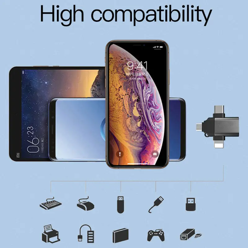Adaptateur hub USB-A 3.0 OTG avec USB-C Lightning Micro USB Adaptateur hub USB-A 3.0 OTG avec USB-C Lightning Micro USB